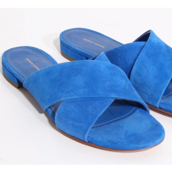 NWOT MANSUR GAVRIEL Electric Blue Suede Crossover Slide Sandals Flats 41/11